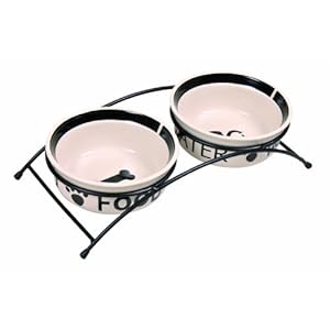 Trixie Set Comed.Cerám+Pie, 2×0.6 l, ø15 cm, Blco/Ng