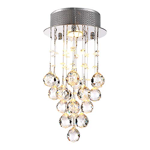 Qucover Kristall Deckenleuchte Kristallleuchter Glas-Deckenlampe Kleine Kristallkronleuchter, Modern, Rund Ø 20 cm, Fassung GU10, ideal für Wohnzimmer Schlafzimmer Kinderzimmer Esszimmer Flur