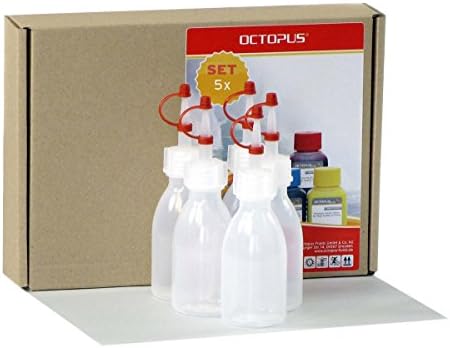 5x 50 ml Octopus dropper bottles plastic bottles, plastic bottles made from LDPE with wash bottle closure, laboratory bottles with drip stop, empty spray bottles with red retaining strap, incl. labels