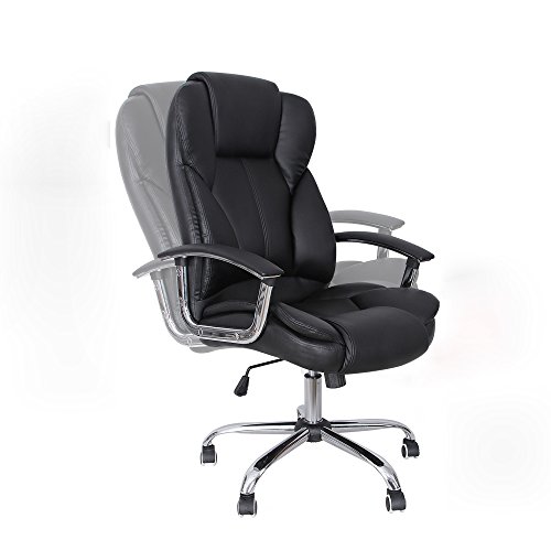 confronta il prezzo SONGMICS Sedia da Ufficio con Sedile Largo, Cuscino Portatesta e Seduta Spessa, Altezza Regolabile, Design Ergonomico, Nero, OBG57B miglior prezzo