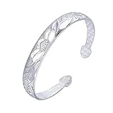 Thumby 999 Reines Silber Lotus Muster Sterling Silber Armband Seiko Gravur Retro Temperament Armband Silber, Weiß, Einheitsgröße