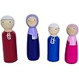 Kojokaru Toys Little Muslim Family Wooden Peg Doll Set 20 X 10 X 6Cm Colourful