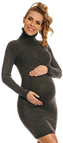 Happy Mama Women's Maternity Stretchy Knitted Dress Roll Neck Bodycon. 888p (Graphite, 8/12)