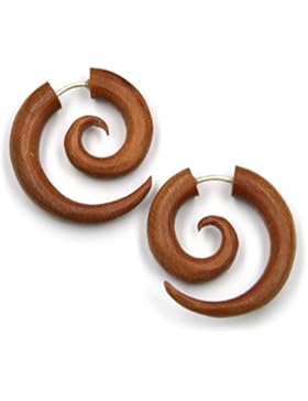 Spirale Schmuck Ohrschmuck Fake Piercing rotes Holz Durchmesser: 2.5cm Verschluss aus Sterlingsilber Paarpreis
