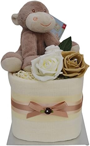 Gorgeous Unisex Monkey Themed Square Mini New Baby Nappy Cake Baby Shower Gift - with FREE UK Delivery!