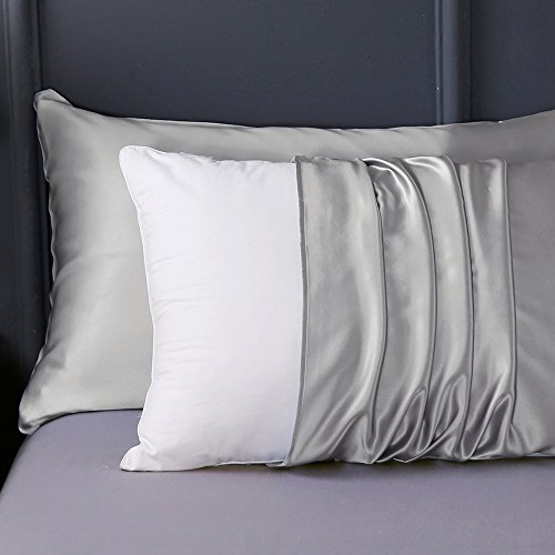 LILYSILK Seide Kissenbezug Kissenhülle aus 100% Maulbeerseide 1 Stück 19 Momme in Schachtelverpackung Silbergrau 40x80cm - 3