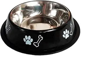 Lovey&Buddies Pet Shop Bone/Paw Stainless Steel Dog Bowl (XL, 1500ml, Black)