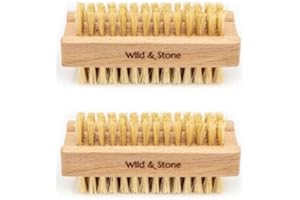 Wild & Stone | Wooden Nail Brush | Double-Sided Natural Sisal Fingernail and Toenail Brush | FSC Certified Beechwood & Sisal Fibres | Vegan & Plastic Free (2 Pack)