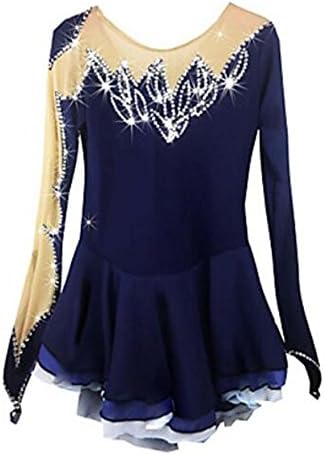 SDFS5464SDF Figure Skating Dress Women's Girls' Ice Skating Dress Long Sleeves Performance Skating Wear High Elasticity Spandex Elastane Skirt Dress , dark blue , 16