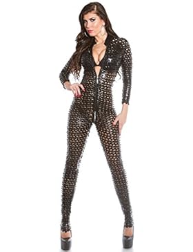KouCla Wetlook Catsuit mit Two Way Zip - Overall Jumpsuit in Schwarz und Rot Gr. 34-38 (V18262)
