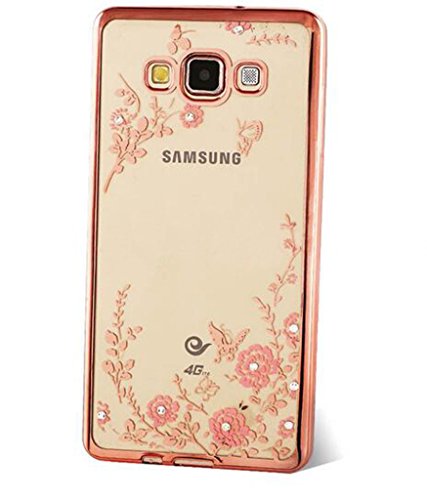 Preisvergleich Produktbild Samsung Galaxy J3(2016) / J3(2016) Duos / J320 Hülle Silikon Transparent Durchsichtig,Samsung Galaxy J3(2016) Hülle Glitzer,Ultra Slim TPU,Blume Schmetterling Schutzhülle Muster Glänzend Strass Kristall Diamant Stoßdämpfend Schutz Handy Hülle Crystal Ring Case Back Cover Tasche[Rosa Linie]