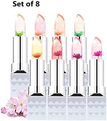 Jelly Lipstick, Flower Lipstick for Women, Mety Angel Flower Temperature Color Changing Lipstick Waterproof Long Lasting Moisturizing Lip temptation Lip Gloss For Girls Women (Set of 8)