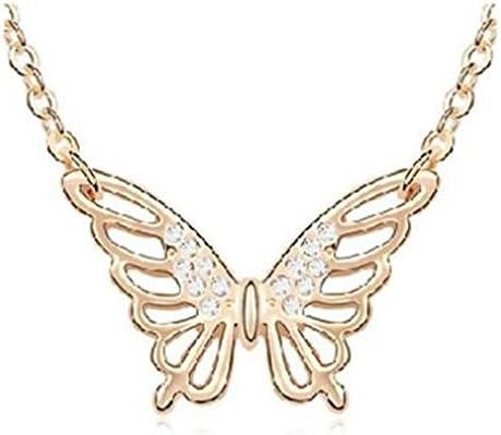Women's Necklace with Stylized Butterfly Swarovski Elements and Glitter Oro-Bianco