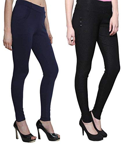 MUKHAKSH (Pack of 2) Women/Girls/Ladies Hot Latest Stretchable (ATC) Black & Navy Blue Jeggings for Casual wear, Office Wear & Party Wear (Free Size 28 to 44 Waist) (Size 28/30/32/34/36/38/40/42/44) RS.549 (87.00% Off) - Amazon