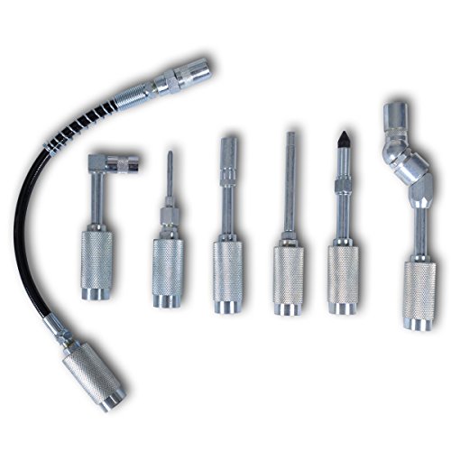 vidaXL Adapter und Zubehörsatz für Fettpressen, 7 tlg Set, Panzerschlauch Winkelaufsatz - 7