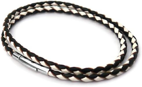 Tribal Steels. by MidhavenMen's Leather Thin Black + White Double Wrap Around Real Leather Bracelet, Secure Slimline Clasp. 21cm, Great Gift by Tribal Steel