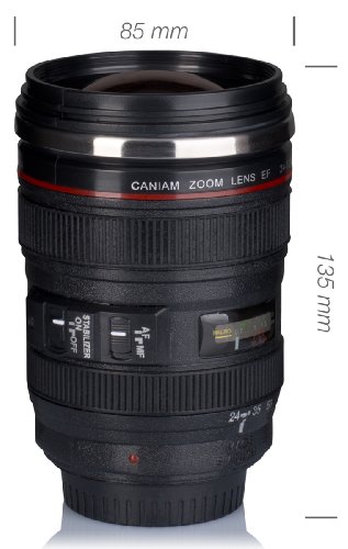 VENKON – Kamerabecher Isoliertasse in Objektiv Design – Deckel in Linsenoptik – ca. 300ml, schwarz - 3