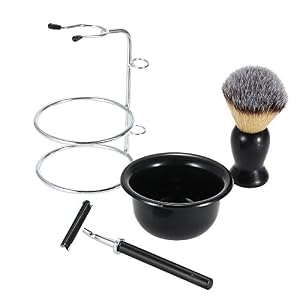 Anself 4 In 1 Men's Shaving Razor Set Dry & Wet Male Black Facial Cleaning Tool Shaving Holder + Razor + Soap Bowl… - Image 3