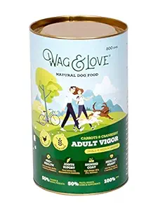 Wag & Love Adult Vigor, Grain Free, Natural Dog Food, Fresh Chicken Carrot & Cranberry, Small & Medium Breeds, 0.8 Kg (2 Mini-Packs of 400 GMS)