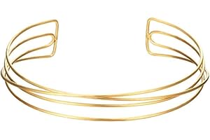 GOLDENCAT Choker Lover, Choker Rígido de Acero, Choker Ajustable de Acero Dorado, Collar de Acero para Mujer, Gargantilla de Mujer, Acero Inoxidable, Diámetro 12 cm