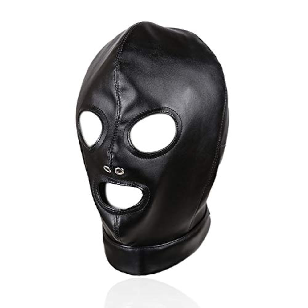 Schwarze Ledermaske – Leckige Mundmaske, Seilbefestigung, verstellbare Größe
