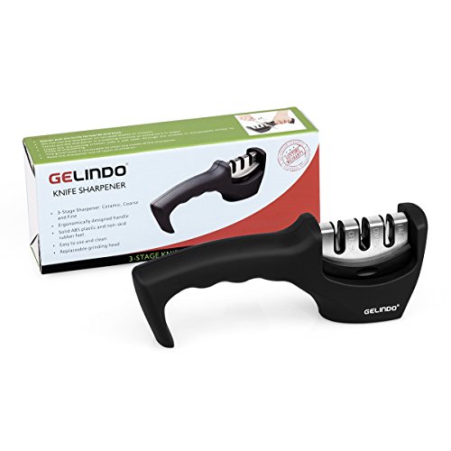 Gelindo 3 Stufe Messerschärfer – Keramik, Grob- und Fein – gummierte Base- Beste für das Überleben, Kampf, Skulptur, Filet, Brot, Schweizer, Taschenmesser & More - 8