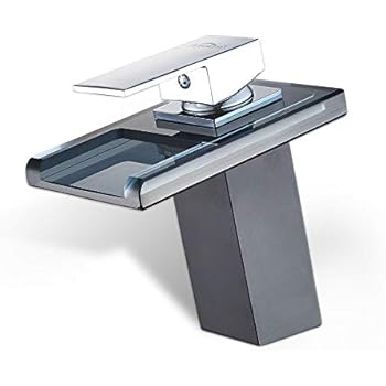 AuraLum Bad Armatur Wasserhahn Waschtischarmatur aus Glas, Grau
