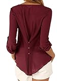 365-Shopping Damen Blusen Sommer V-Ausschnitt Langarm Lose Chiffon Blusen T-Shirt Tops - 2