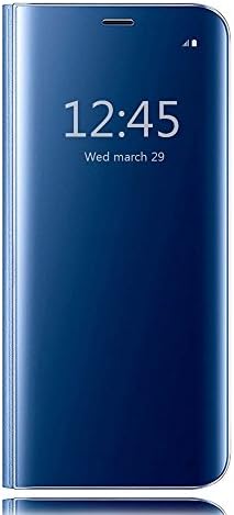 HiChili Galaxy S7 Edge Case, Clear S View Standing Flip Case Cover with Auto ON/OFF Function Slim Fit Translucent Mirror Smart Cover for Samsung Galaxy S7 Edge, Luxury [Metal Electroplating Technology] Mirror Touch Flip Folio Case Cover For Samsung Galaxy S7 Edge Plating Ultra Slim Fit Book Style Practical Full-body Protective Anti-Scratch Case, Blue