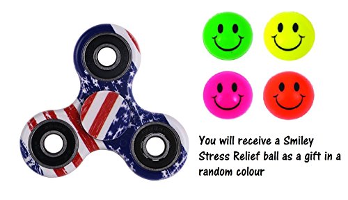 Fidget Hand Spinner Toy Stress Relief Adult Children Office Desk Gadget with FREE GIFT Stress Relief ball by Lizzy (USA Flag)