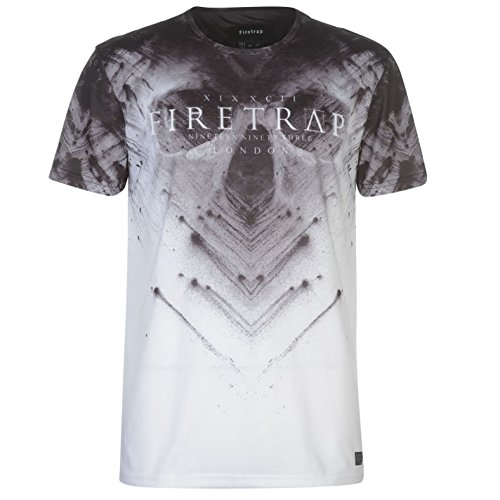 Firetrap Mens Sublimated T Shirt Crew Neck Tee Top Short Sleeve Lightweight Merging Skulls L