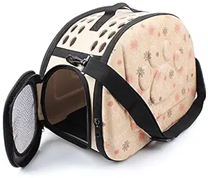 Kitty Flex Foldable Pet Dog Cat Carrier Cage Collapsible Travel Kennel - Portable Pet Carrier Outdoor Shoulder Bag for Puppy Kitty Small Medium Animal Bunny Ferrets Transport Carry (Beige)