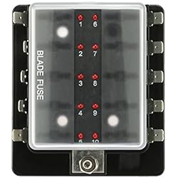 KKmoon Caja de Fusibles 10 Vías Portafusibles con Lámpara de Alerta LED Kit para Coche Barco Marino Triciclo 12V 24V