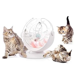 Pecute Juguete para gato Juguete bola de pista de espacio giratoria de 360 grados con fulgor bola de campanita et Catnip bola