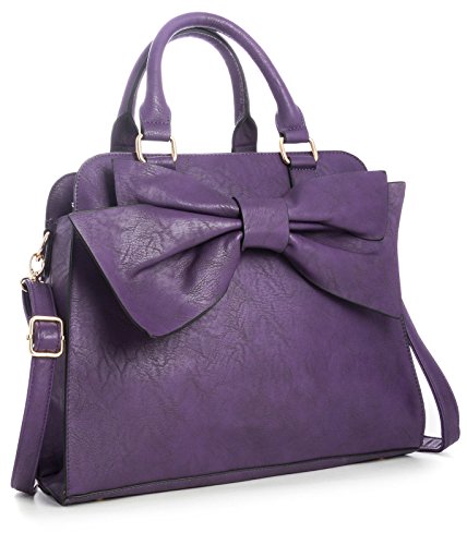 Big Handbag Shop Womens Large Bow Top Handle Satchel Bag (X-2301 Purple)