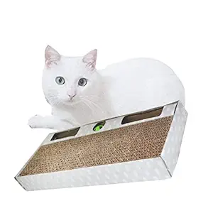 PSK PET MART Cat Scratcher Cardboard 2 in 1 Scratching Pad Recyclable Corrugated Scratch Toy with Flat Shape with Ball Cat Scratch Lounge for Furniture Protection Scratch Board for Sweet Cats