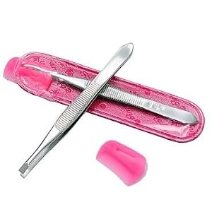 Flat Tip Tipped Tweezer - Silver Tone Metal Hair Eyebrow Plucker Tool for Ladies Professional Salon Comes with a Case… - Image 4