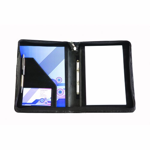 Cescahide - Carpeta portadocumentos  cremallera  anillas  cuero artificial  tama  o A5   color negro