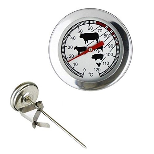 Edelstahl Kerntemperatur Stechthermometer . Analog mit Clip . Backofen Thermometer Temperatur Anzeige 0 bis 120 °C mit Symbolen - 2