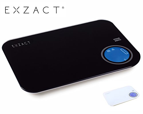 EXZACT EX9530 Elektronische Küchenwaag / Digitale Waage – Hartglasplattform – Berührungsknopf – 5kg/11lb (Schwarz) - 5