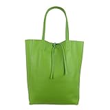 test Freyday Damen Echtleder Shopper mit Innentasche in vielen Farben Schultertasche Henkeltasche Metallic look (Grün)