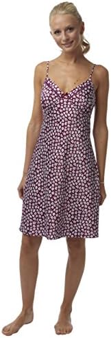 Ladies Silk Touch Satin Chemise in Petit Fleur Print with Faggotting Trim Plum 18 UK