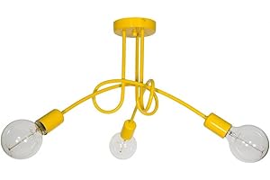 LIGHT HOME LH Light-Home Edison Lampadario da Soffitto Industriale - Lampadari Moderni Per Soggiorno Camera da Letto e Cucina in Metallo - a 3 Luci - E27 - Giallo
