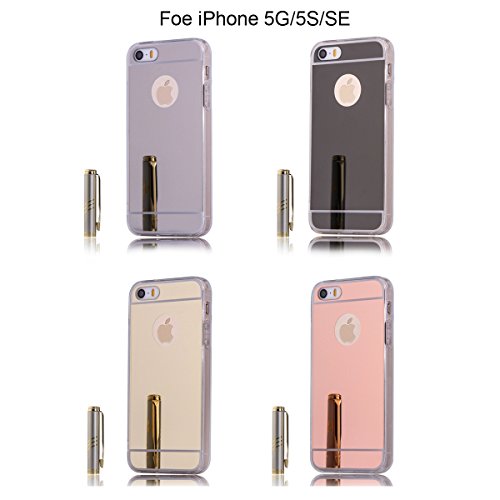 CaseforYou Funda iPhone SE 5SE 5 5S Caso Ultra Slim Fit Shockproof TPU Bumper Frame with Efecto espejo PC Snap-On Back Case Cover Protector Shell for iPhone SE 5SE 5 5S Tel  fono inteligente  Dorado 