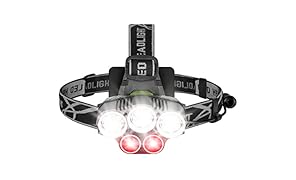 Lampada Frontale USB Ricaricabile LED Torcia da Testa, 5 LED 8000 Lumen Lampada da Testa all' aperto per la corsa, campeggio, escursionismo, pesca, 2 batterie incluse