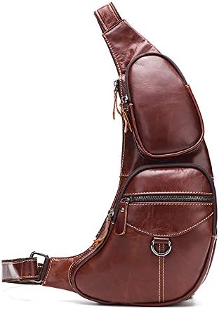 Alongdun Men Genuine Leather Chest Bag Crossbody Shoulder Bag Sling Bags Backpack Messenger Bag (Brown)