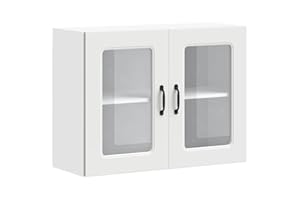 vidaXL Kalmar White Kitchen Wall Cabinet - Engineered Wood & Glass with Ample Storage and Concealed Door | 80x31x60 cm