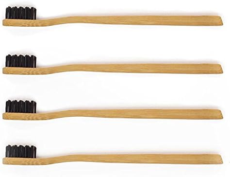 ♻ Planet Bamboo ♻ Bamboo Toothbrush Adult 4pcs. saving set (black | Medium-Soft), narrow handle and activated carbon bristles for natural tooth cleaning