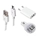 Produktbild iPrime® Premium 3 in 1 Dual KFZ Auto Set Ladegerät Ladeset | 1x 1 Meter Micro USB Kabel Ladekabel Datenkabel + 1x Netzteil Ladegerät Netzstecker Stecker + 1x Dual KFZ Auto Adapter Autostecker für Samsung Wave II / Omnia 7 in Weiß - 1m