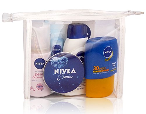 NIVEA LADIES TRAVEL MINI SUMMER BAG SET - DEODORANT, LIP BALM, SHOWER GEL, CREAM & SUN LOTION